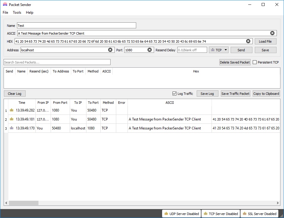 Packet Sender TCP Client Screen Capture